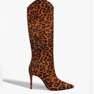 🤎🔹️SCHUTZ 🔹️leopard  Print Maryana Hair Calf  Heeled Boots
